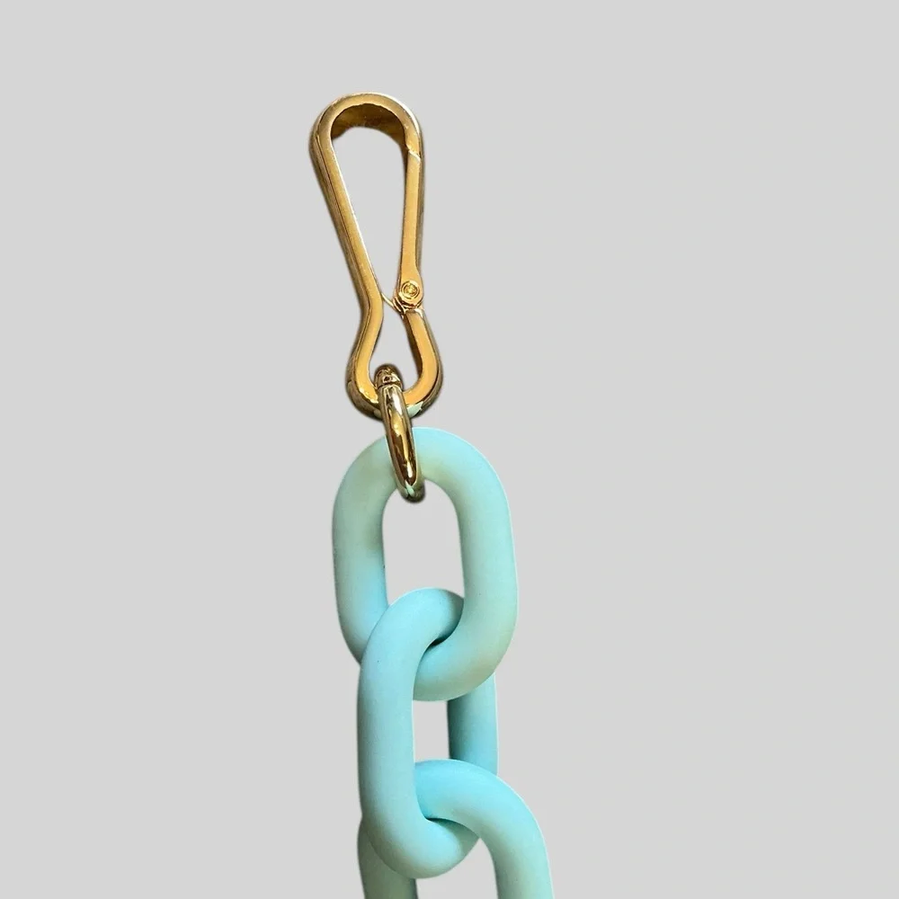 Teal Chunky Chain Strap Purse Handle Gold Hardware Statement